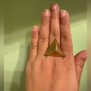 Unique Adjustable Gold Pyramid Statement Ring with heart motifs